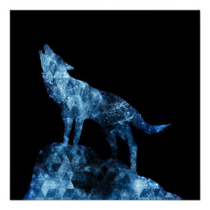 Huilend Wolf blauw sprankelend rook silhouet zwart Perfect Poster