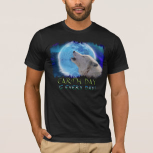 Huilende Arctic Wolf & Aurora Earth Day Art T-shir T-shirt