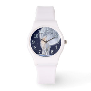 Huilende Arctische Wolf & Maan Wildlife Design Horloge