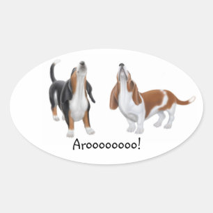 Huilende Basset Hounds  Ovale Sticker