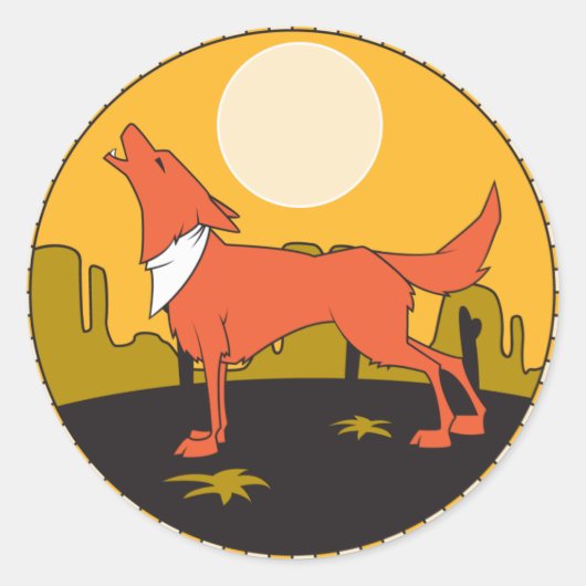 Huilende coyote scène ronde sticker (Voorkant)