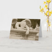 Huilende engel in sepia sympathiekaart kaart (Gele Bloem)
