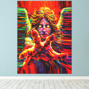 Huilende engel neon multikleur impasto olieverfsch canvas afdruk