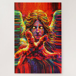 Huilende engel neon multikleur impasto olieverfsch legpuzzel