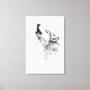 Huilende Grijze Wolf in Aquarel Schilderstijl  Canvas Afdruk