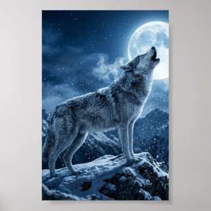 Huilende Grijze Wolf Sneeuwberg Mat Poster