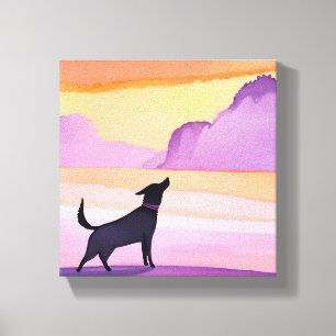 Huilende hond   Zwarte hond watercolor silhouet Canvas Afdruk