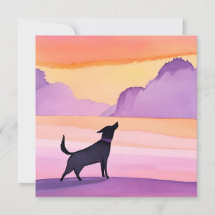 Huilende hond Zwarte hond waterverf silhouet Kaart