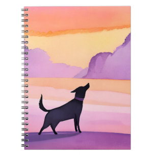 Huilende hond   Zwarte hond waterverf Silhouet Notitieboek