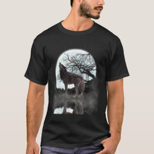 Huilende Roofdier Wilde Dieren Volle Maan Licht W T-shirt