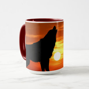 Huilende wolf bij zonsondergang keramische mok