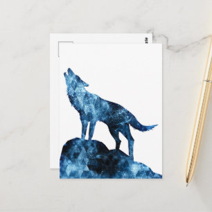 Huilende Wolf blauwe glinsterende rook silhouet Briefkaart