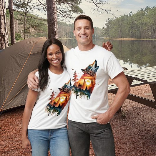 Huilende wolf dubbele belichting zonsondergang t-shirt