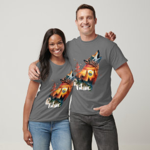 Huilende wolf dubbele belichting zonsondergang t-shirt
