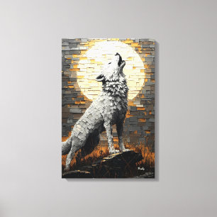 Huilende wolf in dynamische impasto-stijl canvas afdruk