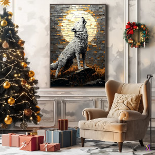 Huilende Wolf in Dynamische Impasto Stijl Canvas Afdruk