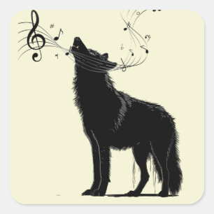 Huilende Wolf Muzieknoten Leuke Dier Vierkante Sticker