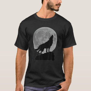 Huilende wolf onder de volle maan koel t-shirt