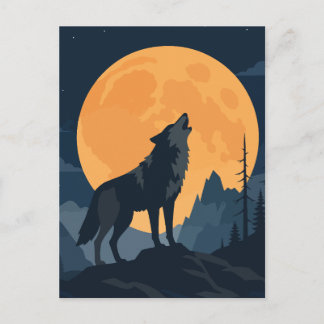 Huilende wolf onder grote oogstmaan kunst briefkaart