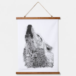 Huilende Wolf Pointillisme Wilde Portret Ontwerp Hangend Wandkleed