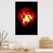 Huilende Wolf & Rode Maan Poster (Keuken)