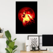 Huilende Wolf & Rode Maan Poster (Thuiskantoor)