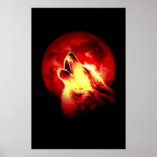 Huilende Wolf & Rode Maan Poster (Voorkant)