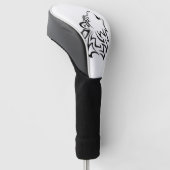 Huilende Wolf Tribal | Zwart-wit Golfheadcover (Schuin)