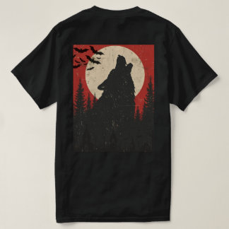 Huilende Wolf Volle Maan Retro Horror Print T-shirt