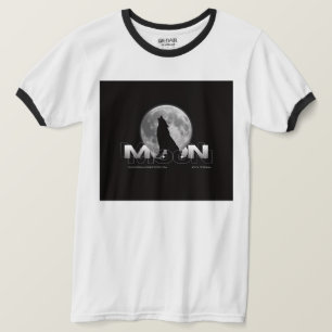Huilende Wolf Volle Maan Typografie Witte Ringer T-shirt