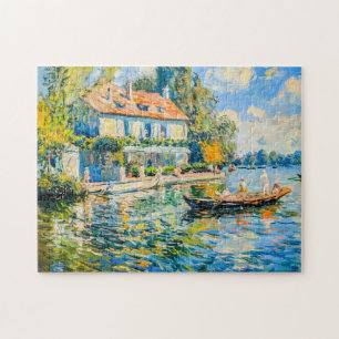 Huis aan het meer met boot legpuzzel