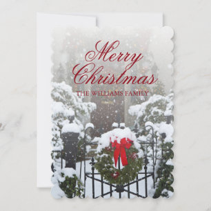 Huis Deur met Kerstkrans en Vakantie Sneeuw Feestdagenkaart