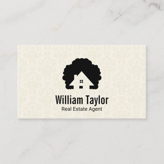 Huis en boom | Damaspatroon Visitekaartje (Voorkant)