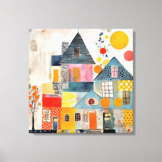 Huis gemaakt van een collage van stukken en textur canvas afdruk