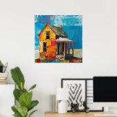 Huis gemaakt van een collage van stukken en textur poster (Thuiskantoor)