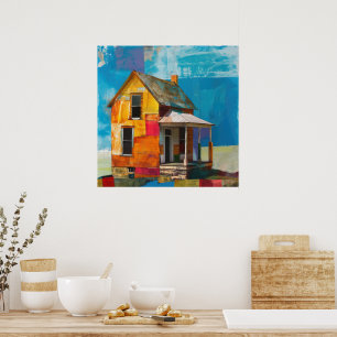 Huis gemaakt van een collage van stukken en textur poster