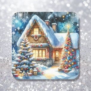  huis ingericht in feestelijke kerstdecoratie vierkante sticker