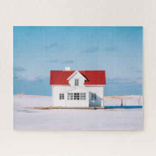 Huis Lofoten Noorwegen Reizen Outdoor Winter Sneeu Legpuzzel