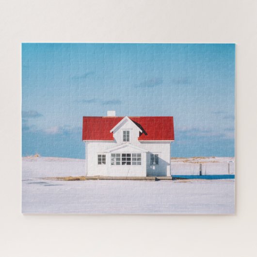 Huis Lofoten Noorwegen Reizen Outdoor Winter Sneeu Legpuzzel (Horizontaal)