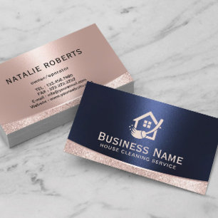 Huis Logo Home Cleaning Service Roos Gold & Navy Visitekaartje