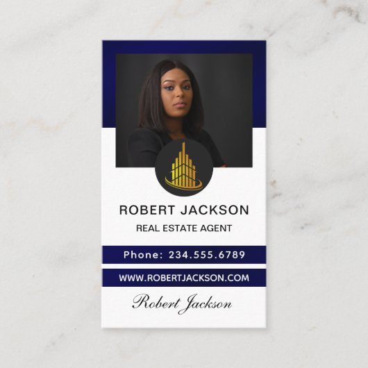 Huis Logo Vastgoed Blauw & Goud makelaar Foto Visitekaartje (Voorkant)