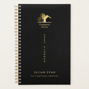 Huis Logo Zwart en Goud Niet gedateerd Faux Leathe Planner