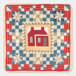 Huis Medaillon Quilt met Meerdere Grenzen Vierkante Sticker