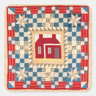 Huis Medaillon Quilt met Meerdere Grenzen Vierkante Sticker