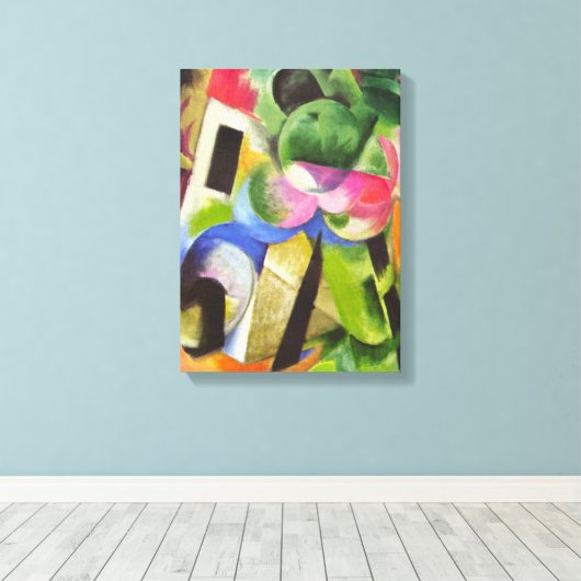 Huis met bomen van Franz Marc,  Kunst Canvas Afdruk (Insitu (Houten vloer))