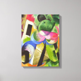 Huis met bomen van Franz Marc, Kunst Canvas Afdruk