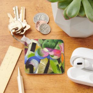 Huis met Bomen van Franz Marc, Vintage Fine Art Sleutelhanger