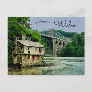 Huis met de Menai-brug van Telford in Wales Briefkaart