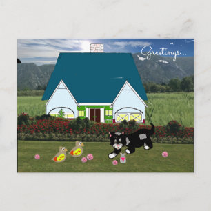 Huis met dieren scène ansichtkaart briefkaart