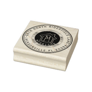 Huis met monogram en adres 	rubberstempel